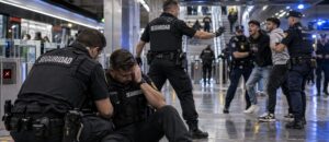 Dos vigilantes de seguridad han sido agredidos en el metro de Barcelona este viernes santo 2 de abril Recreación de una agresión a dos vigilantes de seguridad en el metro de Barcelona, con un trabajador herido y otros efectivos interviniendo.
