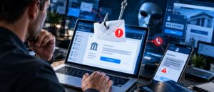 Phishing 2026: IA, QR trampa, voz clonada y cómo protegerte Anzuelo sobre un móvil con un correo y un código QR, ilustración sobre el phishing con inteligencia artificial