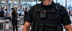Luz verde al uso de bodycams personales para vigilantes de seguridad Bodycam en seguridad privada colocada en el chaleco de un vigilante durante un servicio de control