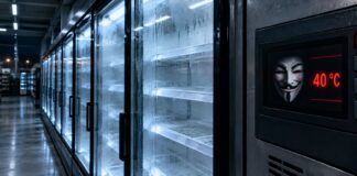 Tres años de advertencias antes del ciberataque a supermercados franceses: las lecciones para la seguridad industrial Ciberataque a supermercados franceses: murales frigoríficos vacíos y panel de control con alarma de temperatura